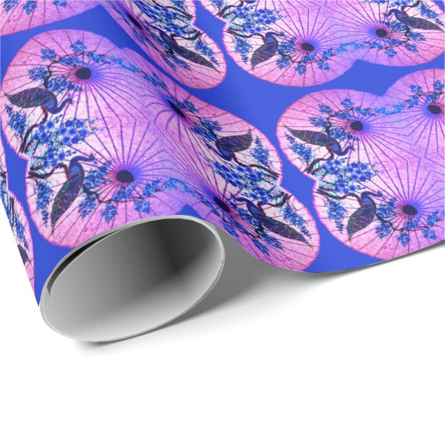 Peacock oriental parasol japanese pink blue wrapping paper (Roll Corner)