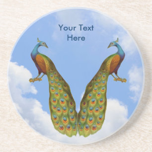 Peacock Pair Art Customisable Animal Coaster