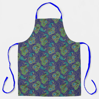 Peacock Paisley Pattern Blue Apron