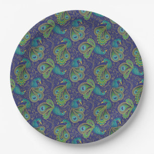 Peacock Paisley Pattern Blue Paper Plate