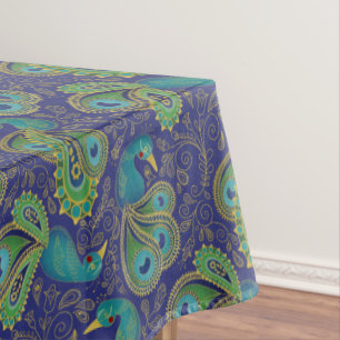 Peacock Paisley Pattern Blue Tablecloth