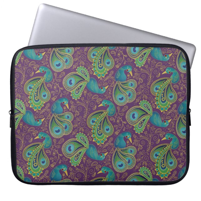 Peacock Paisley Pattern Purple Laptop Sleeve (Front)