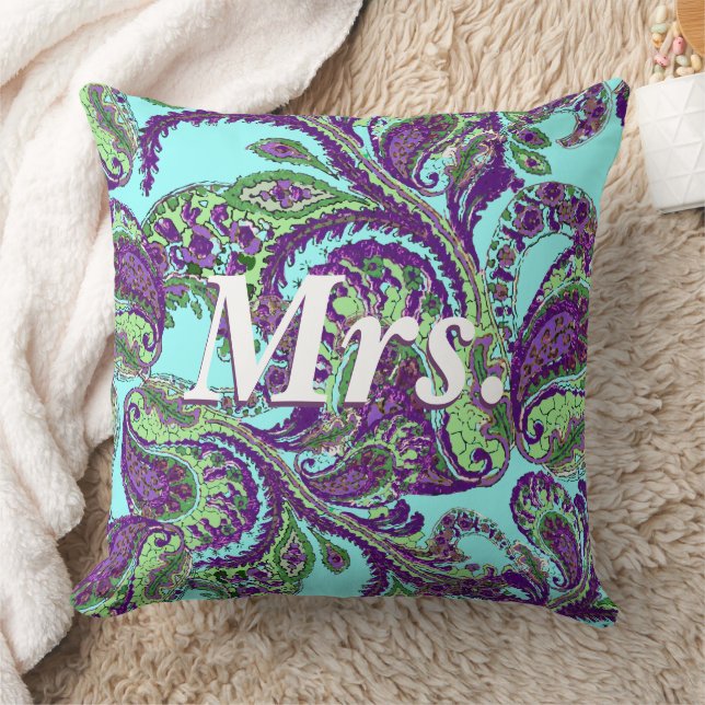 Peacock Paisley Purple and Green Brides Cushion (Blanket)