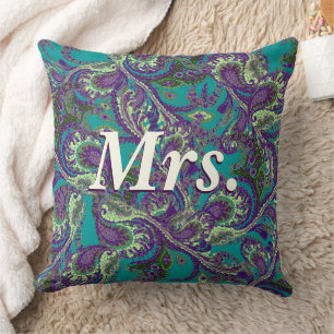 Peacock Paisley Purple and Green Brides Cushion