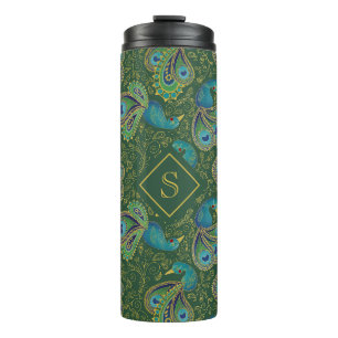 Peacock Paisley Royal Green Monogram Thermal Tumbler