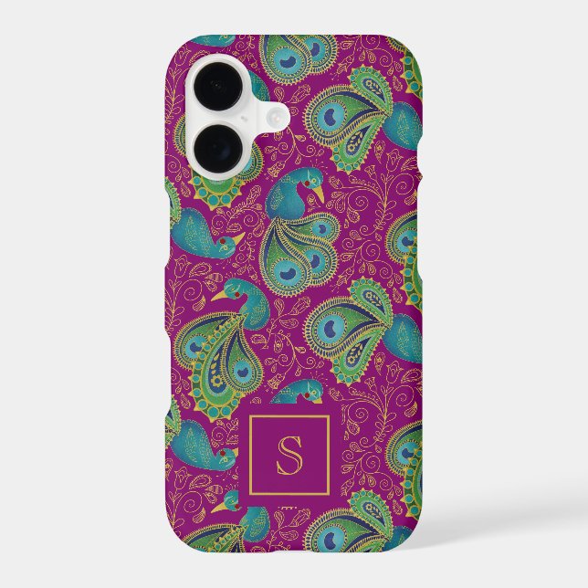 Peacock Paisley Royal Pink Fuchsia Monogram (Back)