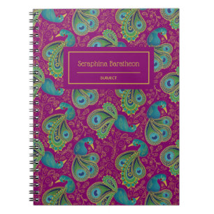 Peacock Paisley Royal Pink Fuchsia Monogram Notebook