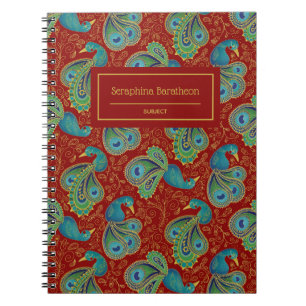 Peacock Paisley Royal Red Monogram Notebook