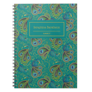 Peacock Paisley Royal Teal Monogram Notebook