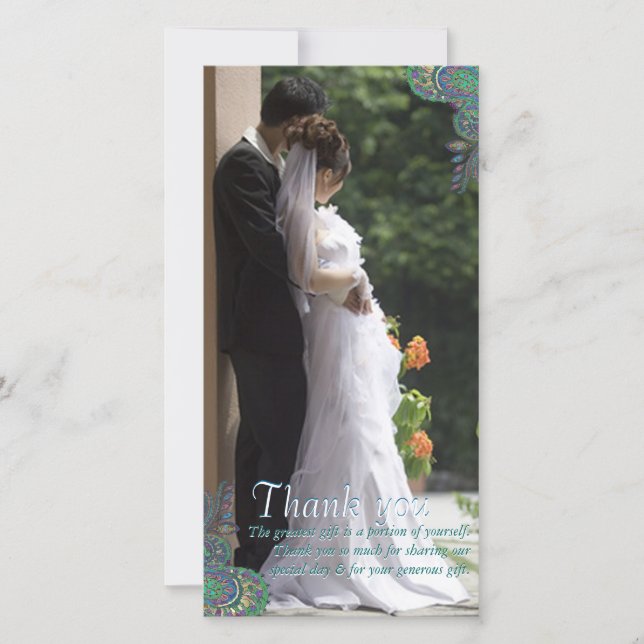 Peacock Paisley Wedding Thank You Photo Cards (Front)