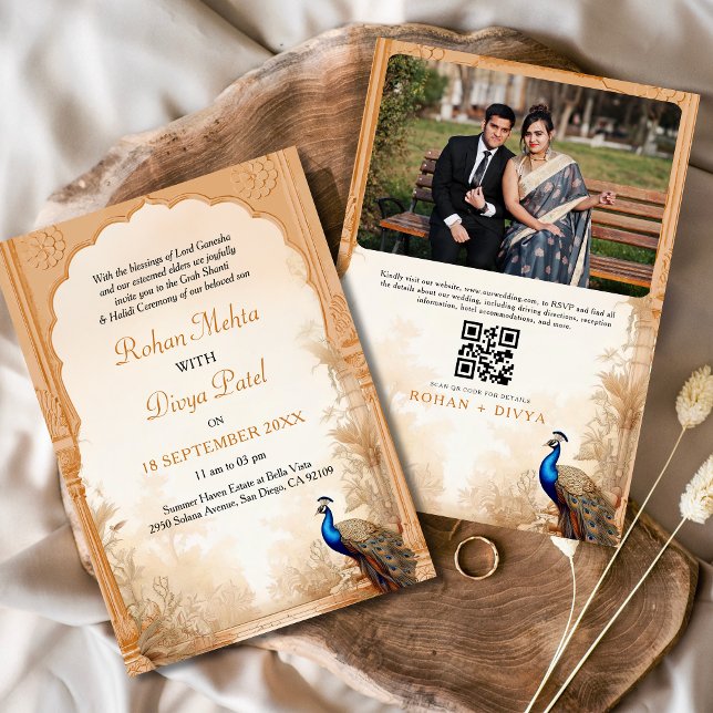Peacock Palm Garden Indian Photo Wedding Invitation (Creator Uploaded)