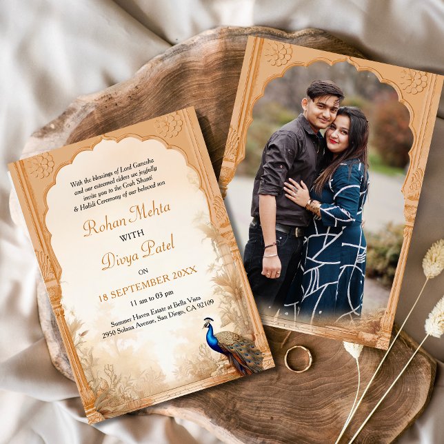 Peacock Palm Garden Indian Photo Wedding Invitation (Creator Uploaded)