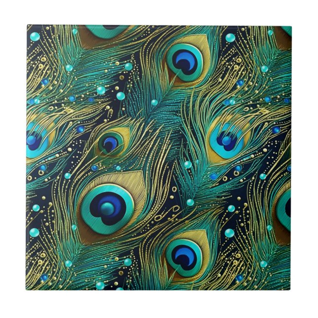 Peacock Passion Throw Pillow Ceramic Tile (Front)