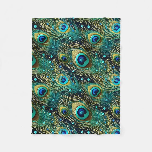 Peacock Passion Throw Pillow Fleece Blanket (Front)