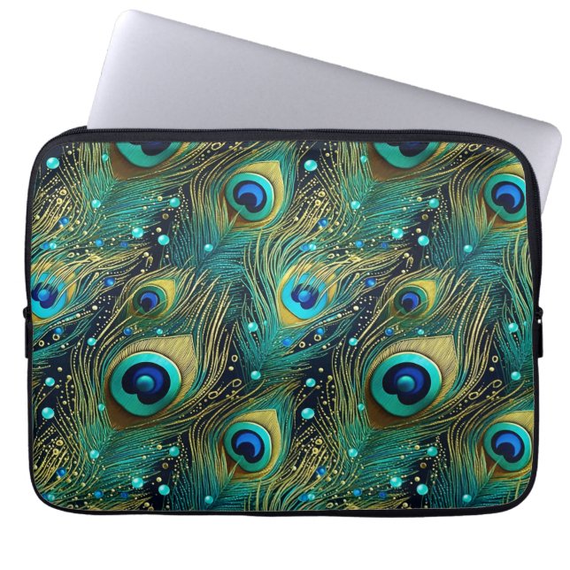 Peacock Passion Throw Pillow Laptop Sleeve (Front)