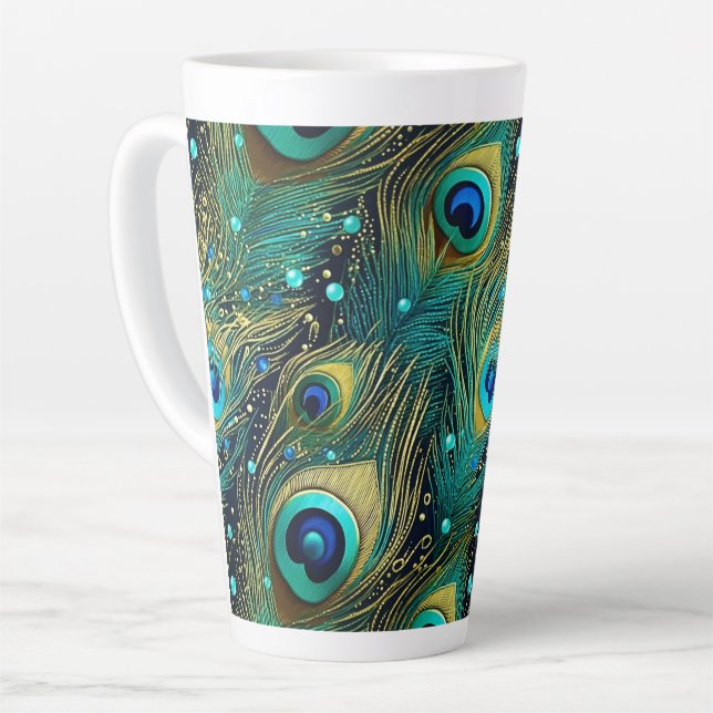 Peacock Passion Throw Pillow Latte Mug (Left Angle)