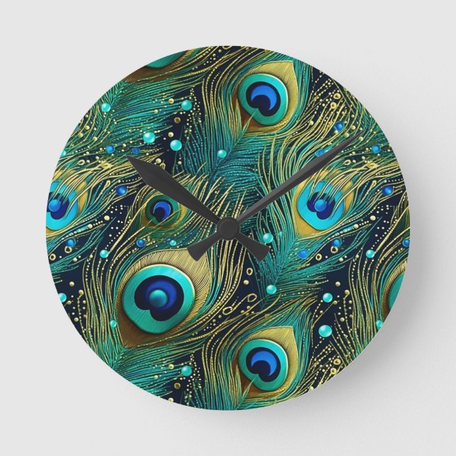 Peacock Passion Throw Pillow Round Clock (Front)