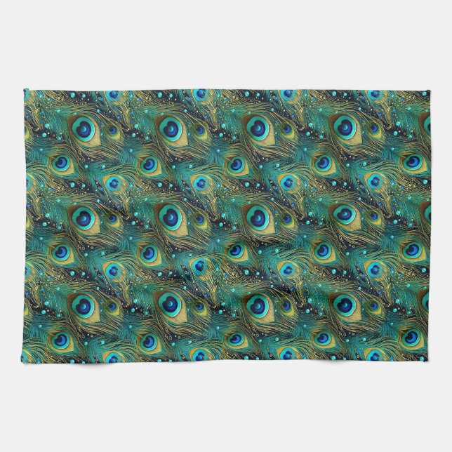 Peacock Passion Throw Pillow Tea Towel (Horizontal)