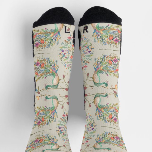Peacock Pattern, Beautiful  Tropical Floral Socks (Top)