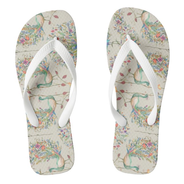Peacock Pattern, Beautiful  Tropical Floral Thongs (Footbed)