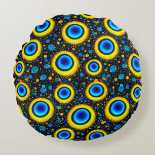 Peacock pattern bold blue gold art deco design des round cushion