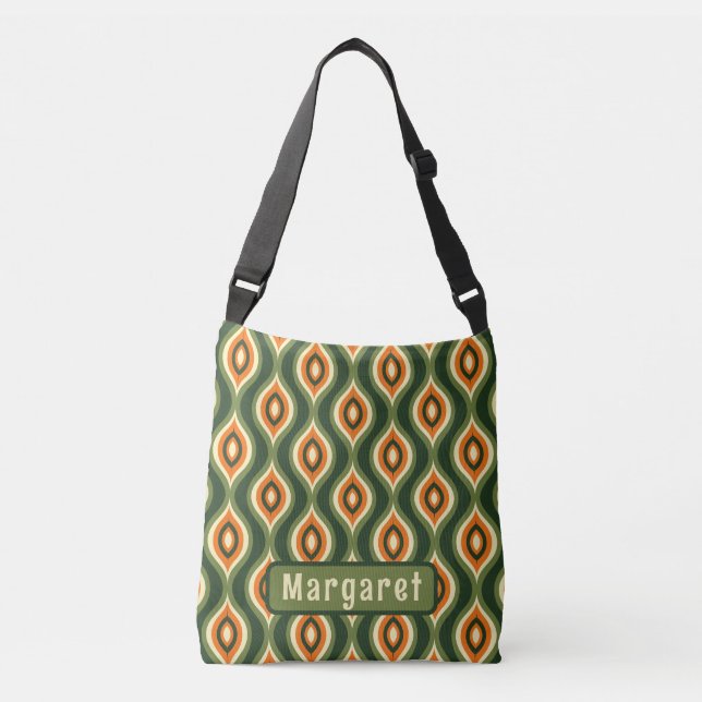 Peacock Pattern Green Personalised Crossbody Bag (Front)