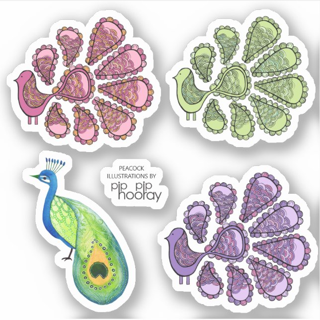 Peacock Pattern Illustrations Art Drawings Vinyl (Front)