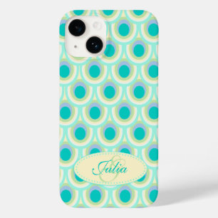 Peacock pattern mint aqua green name Case-Mate iPhone 14 case