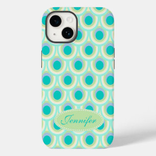 Peacock pattern mint aqua green name iPhone case
