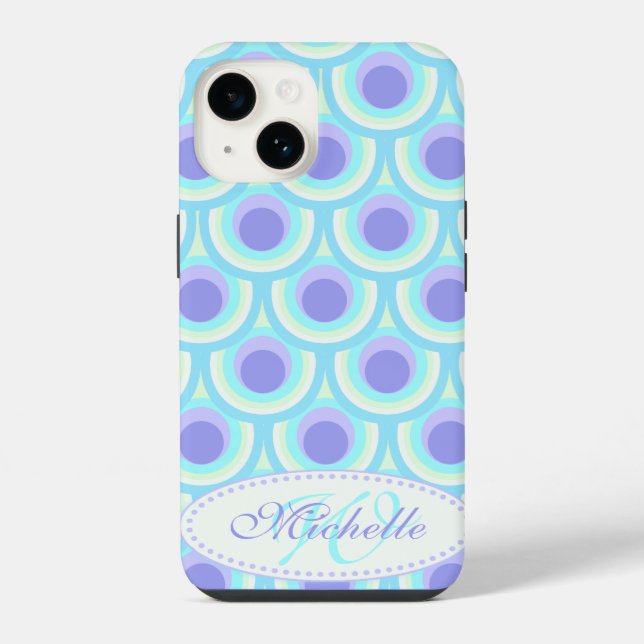 Peacock pattern purple blue name  iPhone case (Back)