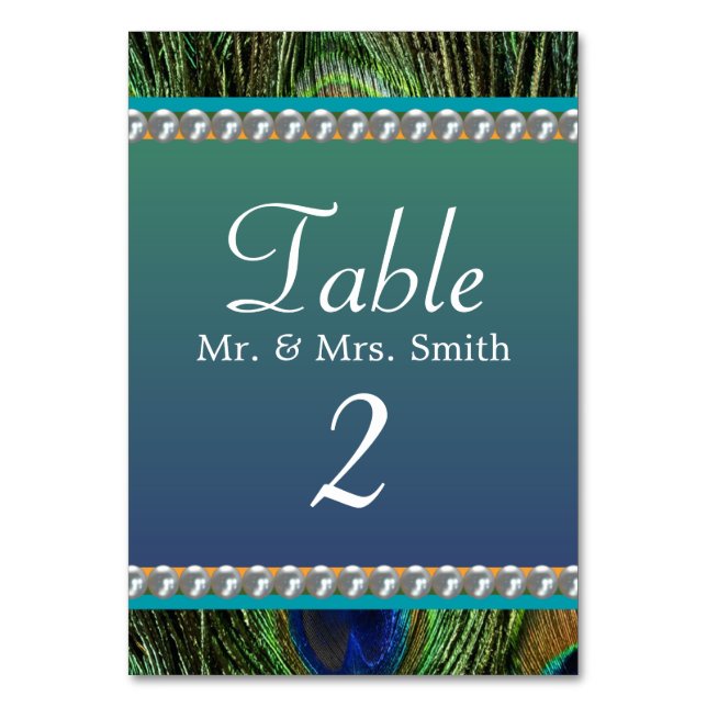 Peacock Pattern with Pearls Table Number (Front)