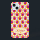 Peacock pattern yellow pink name case<br><div class="desc">Bold modern peacock / peafowl patterned graphic case. A great gift idea for immortals or forever loves as the peacock is a symbol of immortality. Personalise with your name and initial. This example reads: Justine W.  Original design by Sarah Trett.</div>