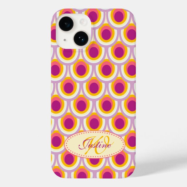 Peacock pattern yellow pink name Case-Mate iPhone case (Back)