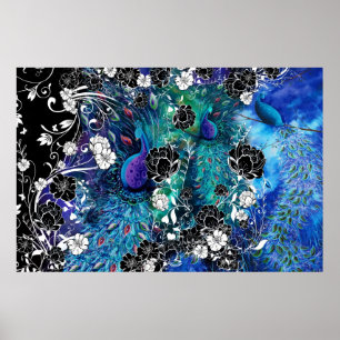 Peacock Peacock Feather Flower Garden Poster
