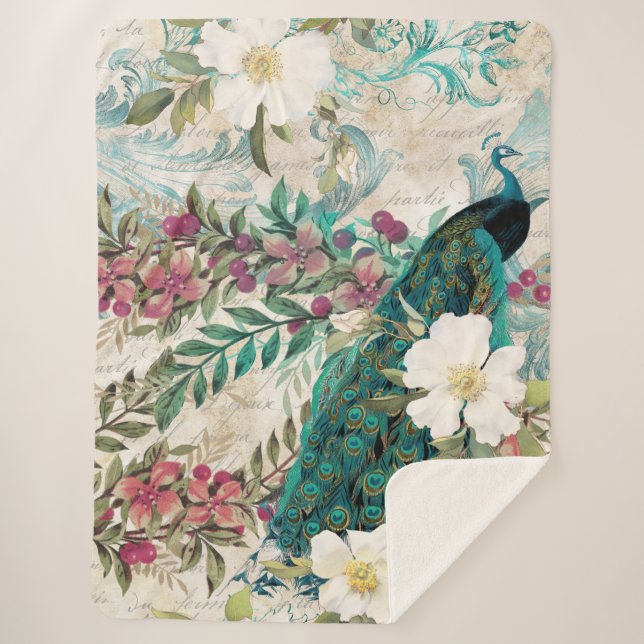 Peacock Peacocks Large Sherpa Blanket (Front)