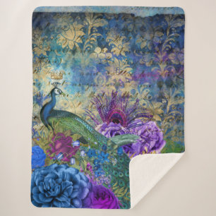 Peacock Peacocks Large Sherpa Blanket