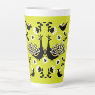 Peacock Peafowl Bird Folk Art      Latte Mug