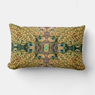 Peacock Peahen Peafowl Feathers Colourful Mirror Lumbar Cushion