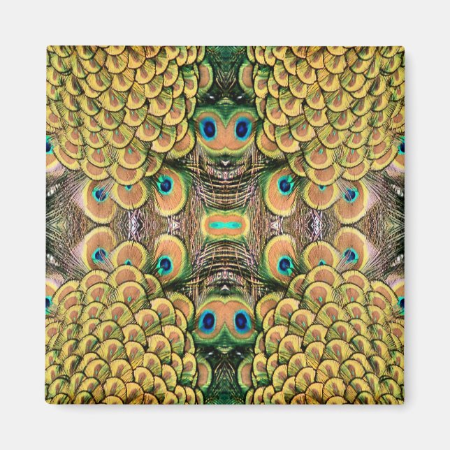 Peacock Peahen Peafowl Feathers Colourful Mirror Magnet (Front)