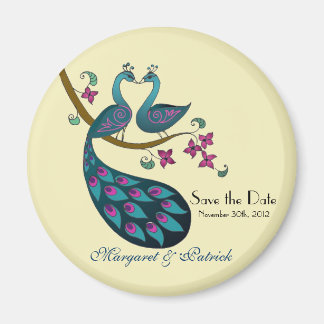 Peacock peahen save the date, ivory magnet