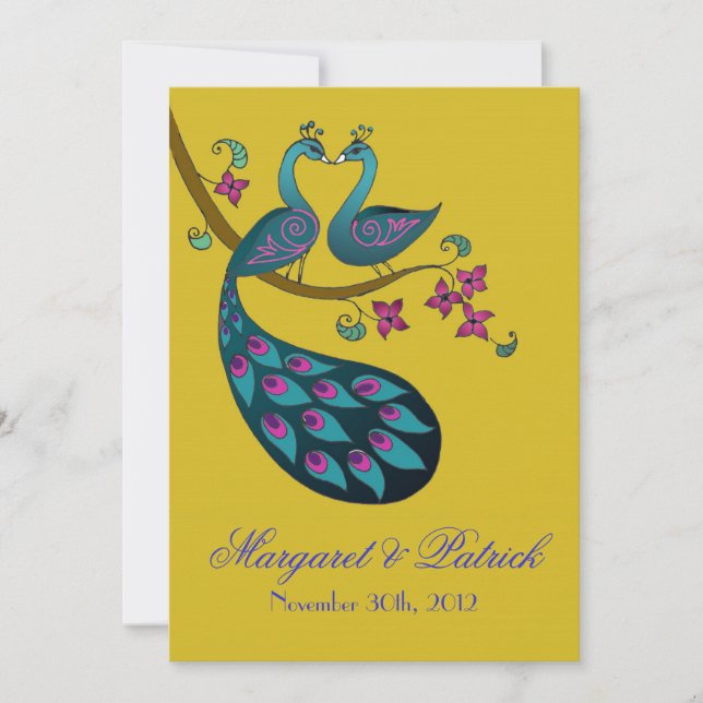 Peacock-Peahen Save the Date (mustard) (Front)