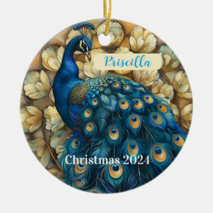 Peacock Personalised Christmas Ornament