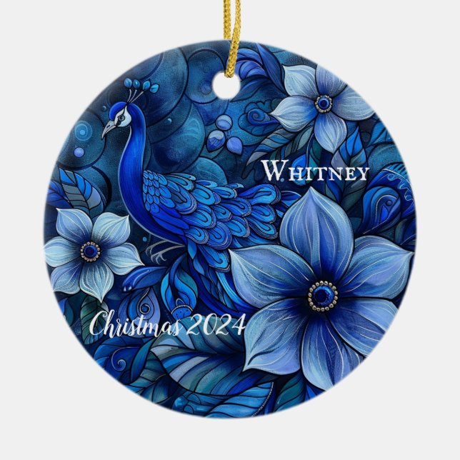 Peacock Personalised Christmas Ornament (Front)