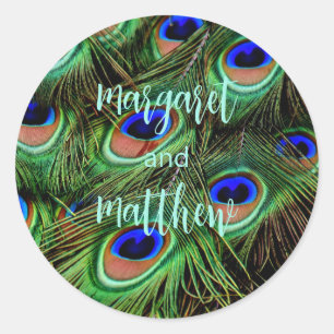 Peacock Personalized Wedding Stickers Seals