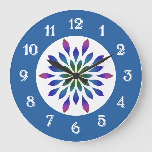 Peacock Petals Floral Large Clock (Front)