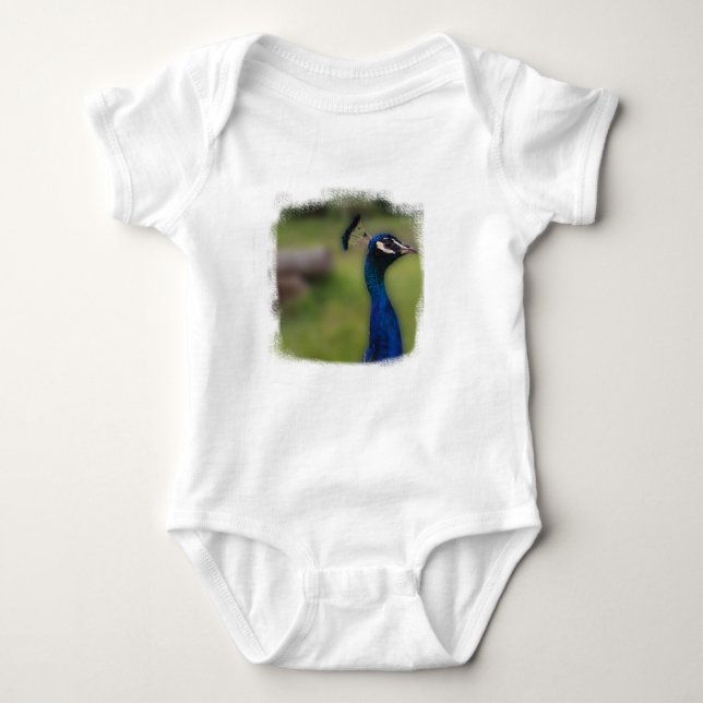 Peacock photo Baby Jersey Bodysuit, White Baby Bodysuit (Front)