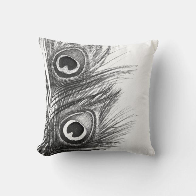 Peacock Pillow - Black and White (Front)