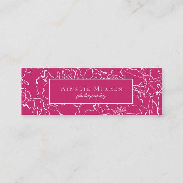 Peacock Pink Simply Floral Mini Business Card (Front)