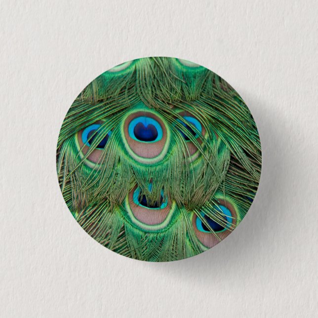 Peacock plumage 3 cm round badge (Front)