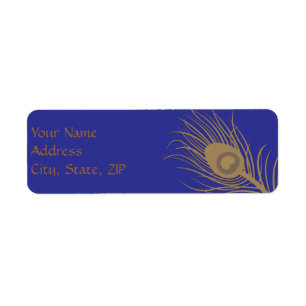 Peacock Plume in Gold and Navy Blue Return Address Label